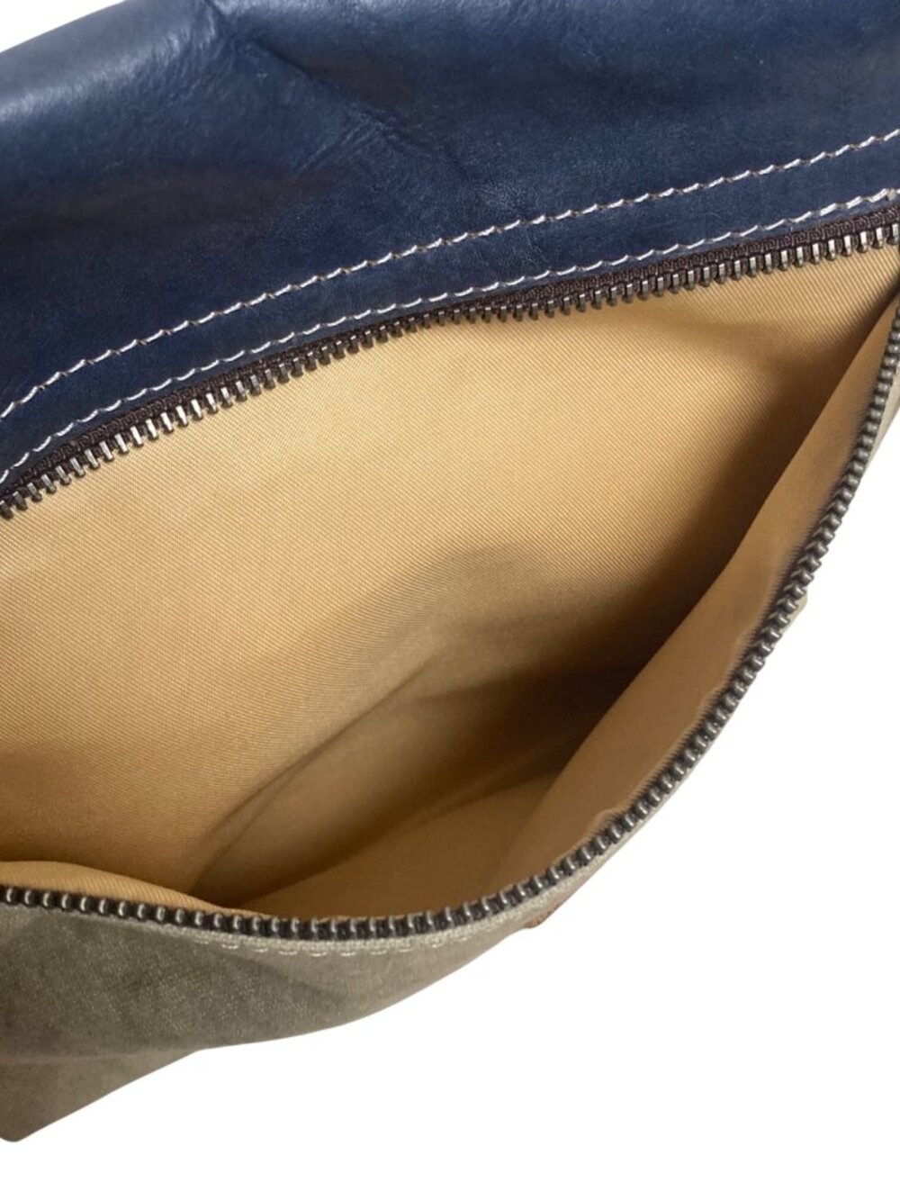TSD Brand Canvas Leather Crossbody Bag 2 Tone Blue Beige Classic Lightweight - Picture 10 of 16